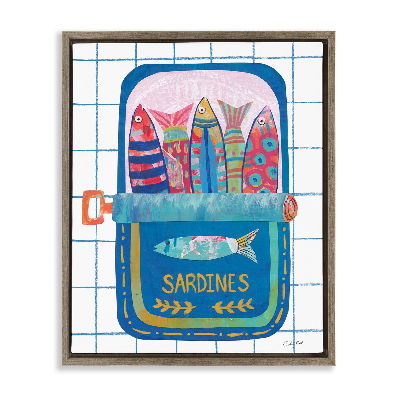 Stupell Industries Silly Sardines Blue Tin Floating Frame, design by Courtney Prahl